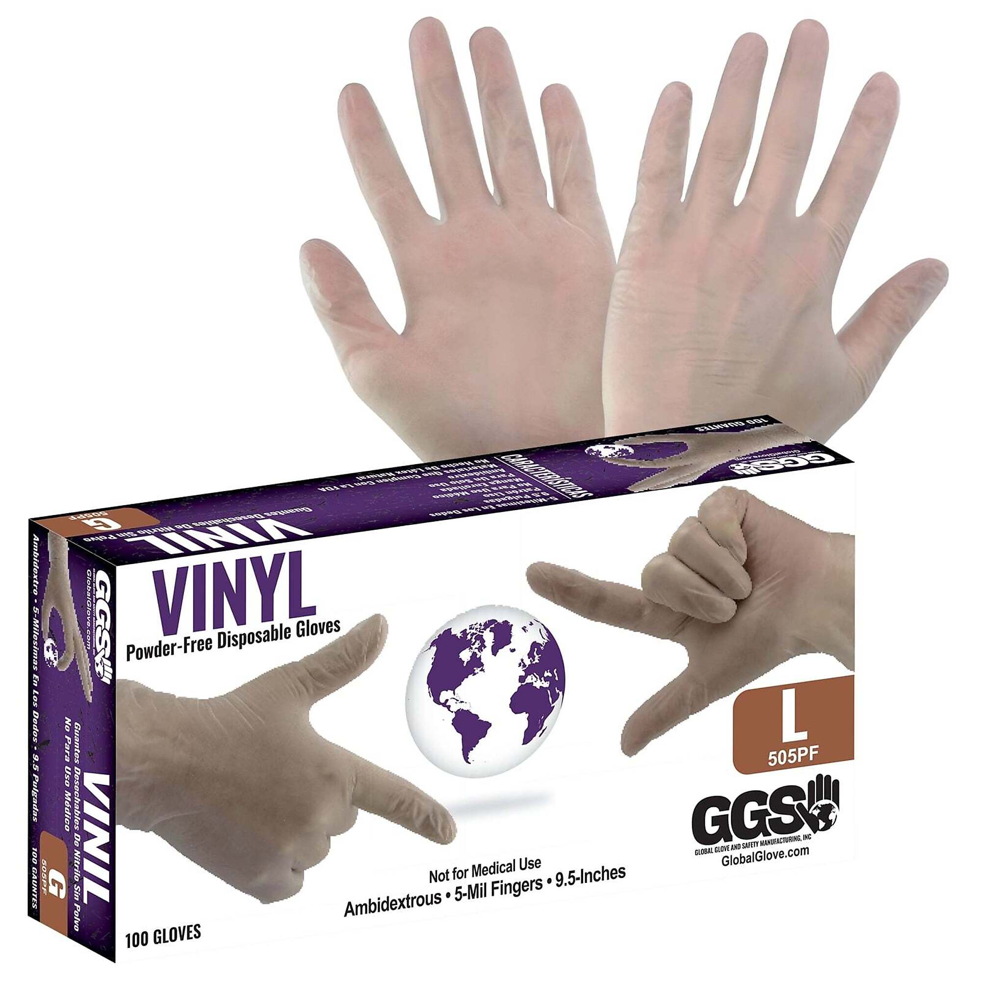 Global Glove 5-Mil, 9.5", Clear Vinyl, Smooth Finish, Gloves -1000 Gloves